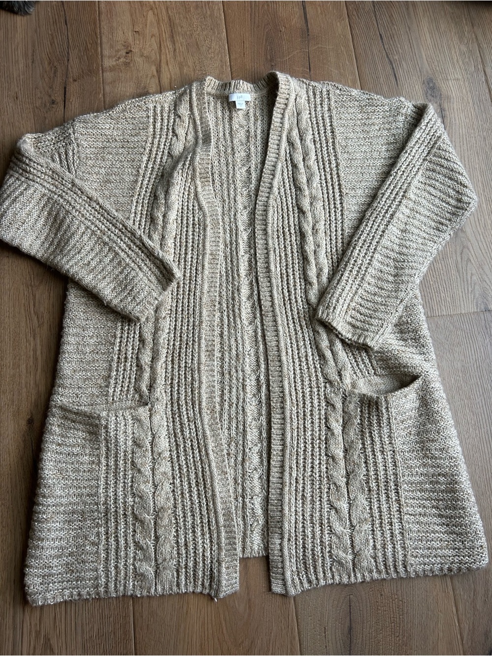 J. Jill Cable-Knit Open Cardigan - Beige/Taupe